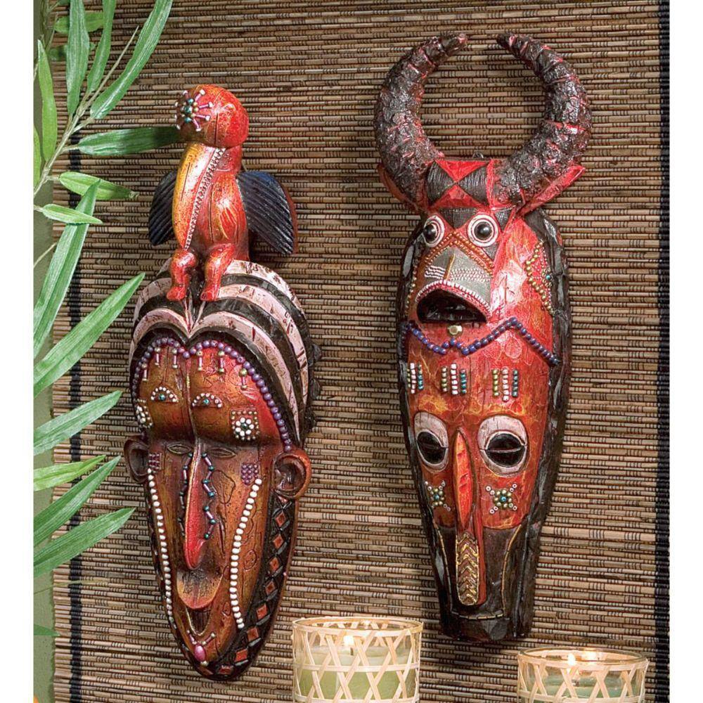 Design Toscano 11 in. x 4 in. Masks of the Congo Wall Sculptures (2-Piece)