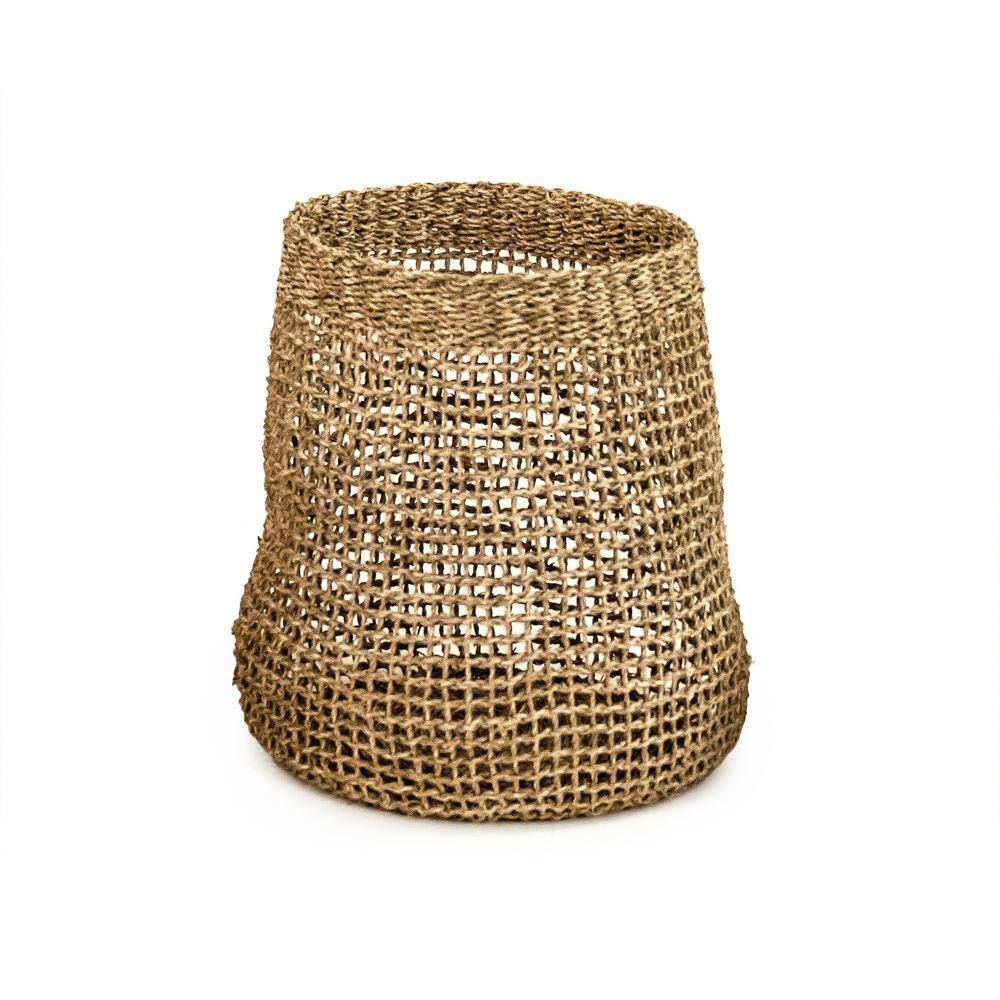 Zentique Concave Cylindrical Sparsely Hand Woven Wicker Seagrass Medium Basket without Handles