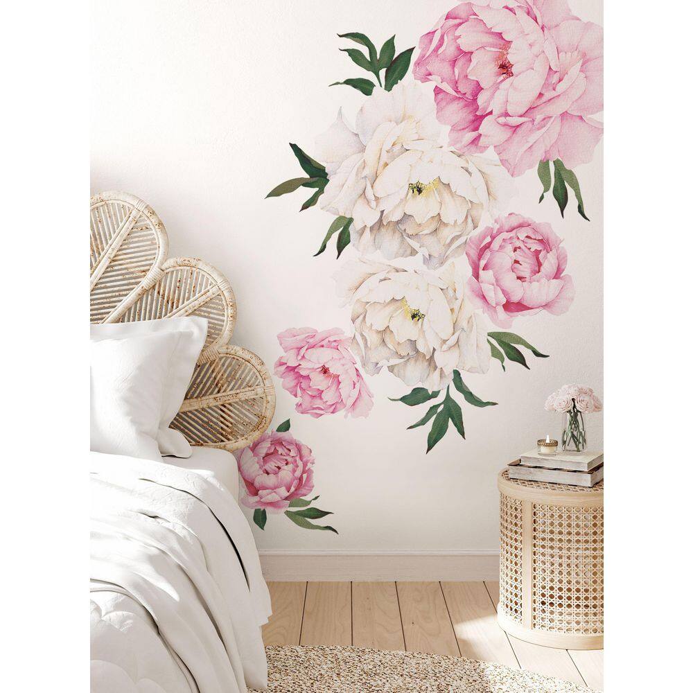 None Blushing Peonies Vinyl Wall Sticker Flowers Wall Mural (Set of 6)
