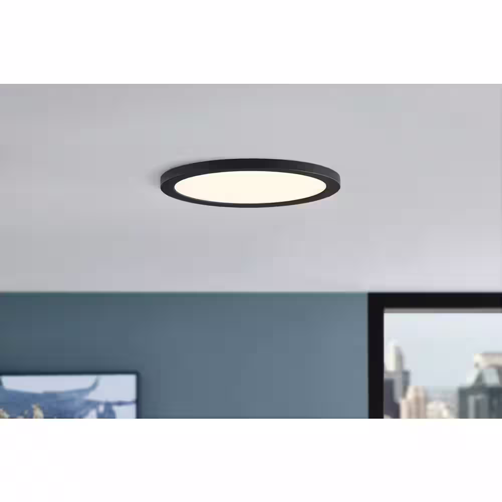 Commercial Electric 15 in. Matte Black New Ultra-Low Profile Integrated LED Flush Mount 5CCT (2-Pack)