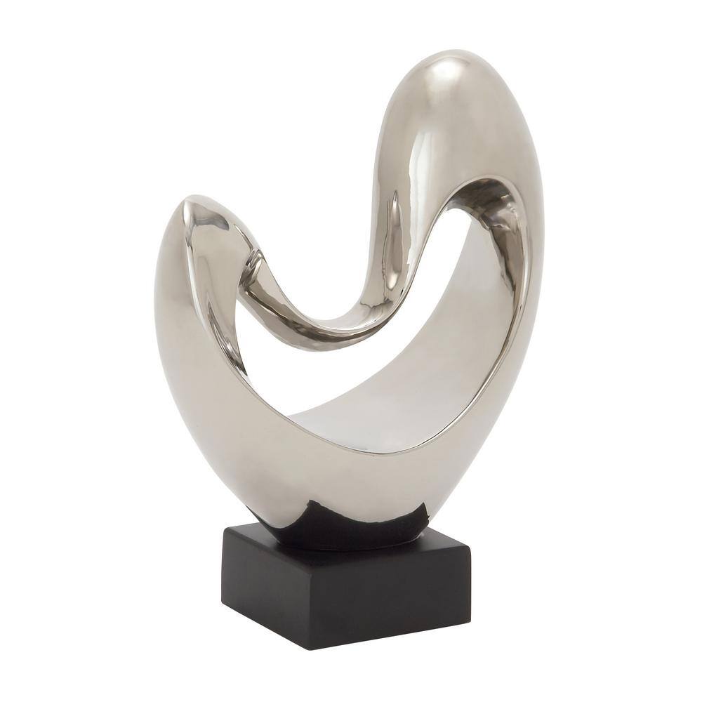 None Silver Polystone Heart Abstract Sculpture with Black Base