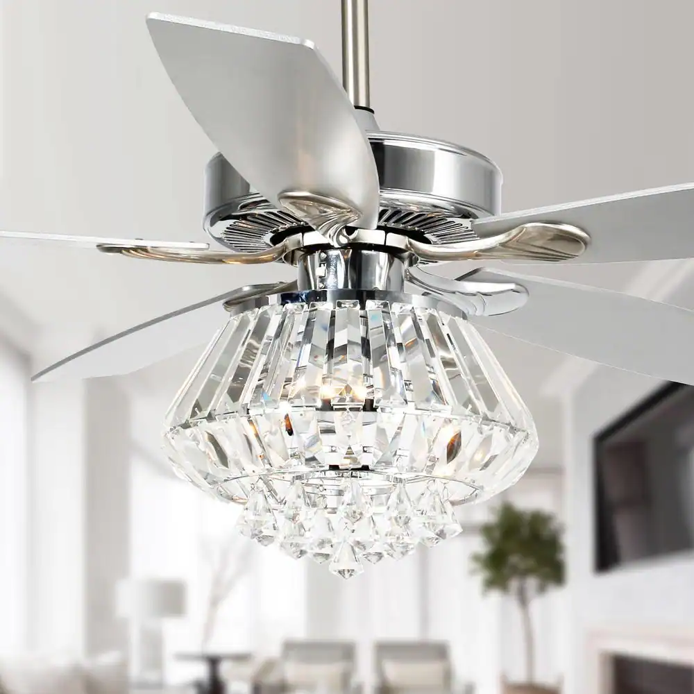 Parrot Uncle Zuniga 52 in. Indoor Chrome Downrod Mount Crystal Chandelier Ceiling Fan with Light Kit and Remote Control