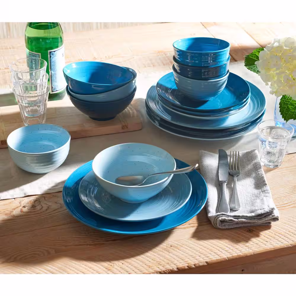 Sango Siterra 16-Piece Casual Ocean Blue Dinnerware Set (Service for 4)