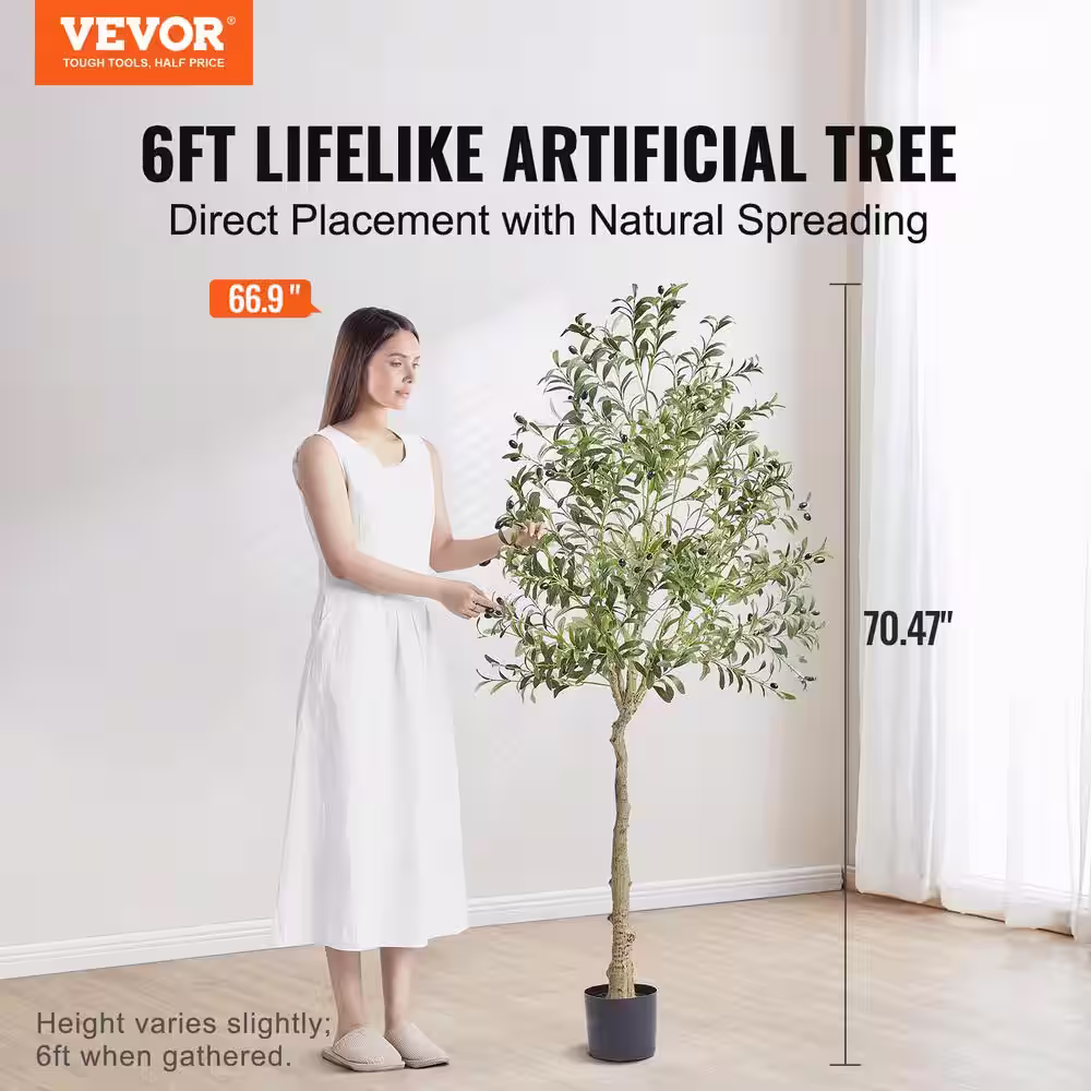 VEVOR 6 ft. Artificial Olive Tree Secure PE Material and Anti-Tip Tilt Protection Low-Maintenance Plant