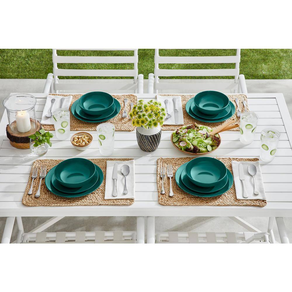 StyleWell Taryn Melamine Dinnerware Set in Gloss Malachite Green (Service for 4)