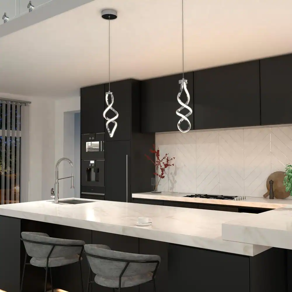 Artika Swirl 13-Watt 1 Light Chrome Modern Integrated LED Mini Pendant Light Fixture for Kitchen Island