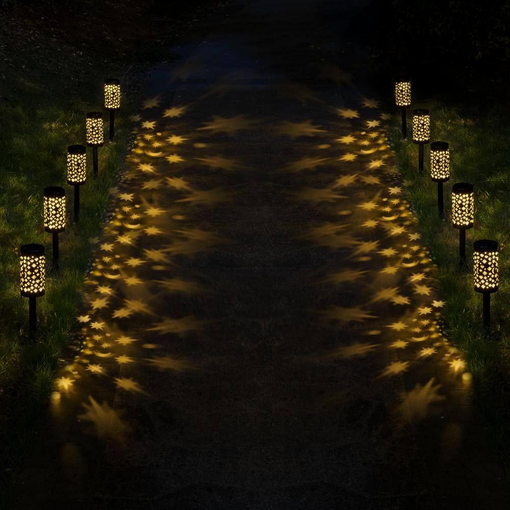 None Solar Black Integrated LED Path Light with Moon Star (6-Pack)