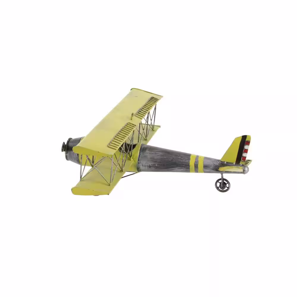 Litton Lane Metal Yellow Airplane Wall Decor with Chain Hanger