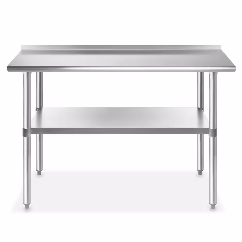 GRIDMANN 48 x 24 in. Stainless Steel Kitchen Utility Table with Backsplash and Bottom-Shelf