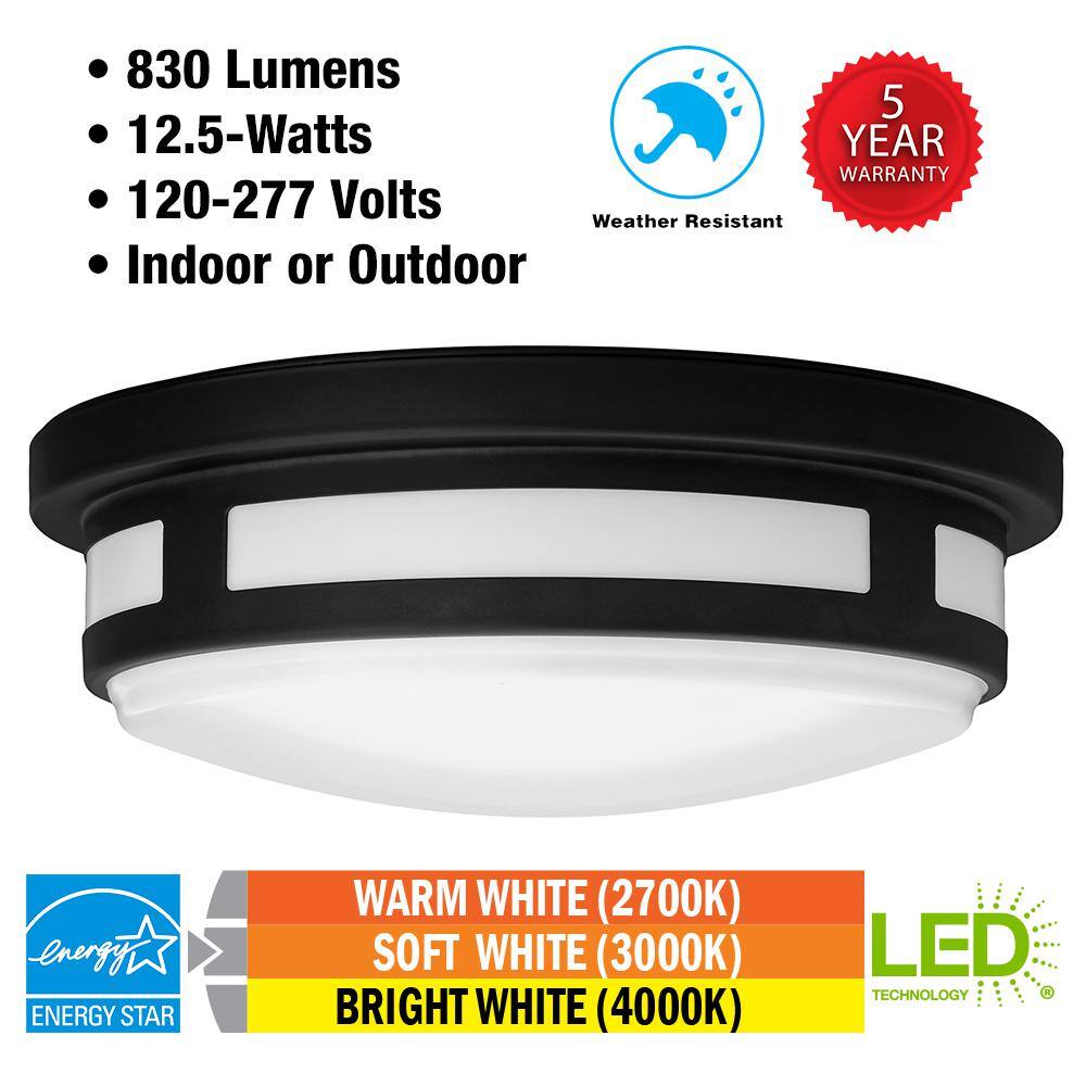 Hampton Bay 11 in. Round Black Indoor Outdoor LED Flush Mount Ceiling Light Adjustable CCT 830 Lumens Wet Rated (8-Pack)