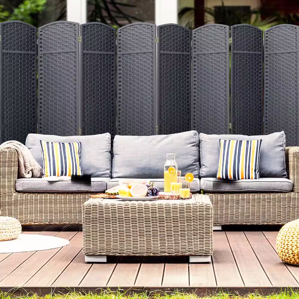 Sorbus 8-Panel 6 ft. Tall Double Hinged Foldable Panel Room Divider (Gray Wood)