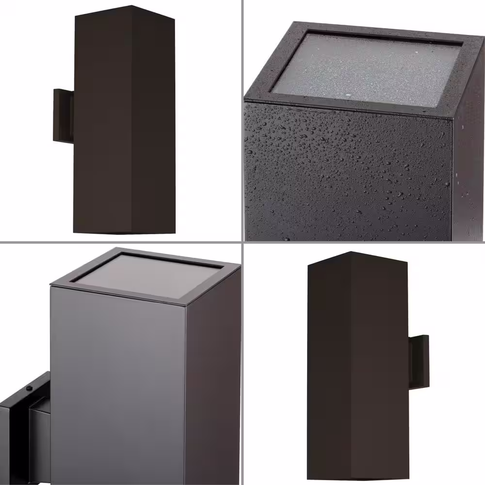 Progress Lighting Coastal 6 in. Antique Bronze Outdoor Square Cast Aluminum Modern Up-Down Cylinder Wall Lantern with Top Lens