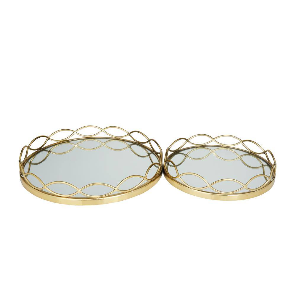 Litton Lane Gold Stainless Steel Mirrored Decorative Tray (Set of 2)