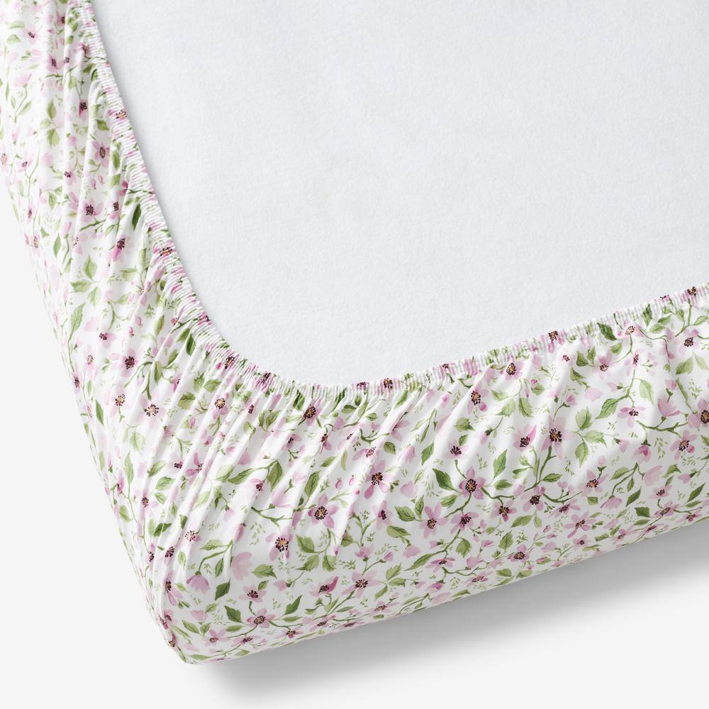 The Company Store Company Kids Lilahs Floral Pink Multi Organic Cotton Percale Crib Sheet