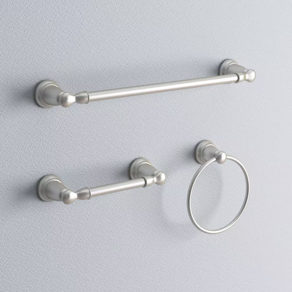 MOEN Banbury 3-Piece Bath Hardware Set with 18 in. Towel Bar, Paper Holder, and Towel Ring in Brushed Nickel