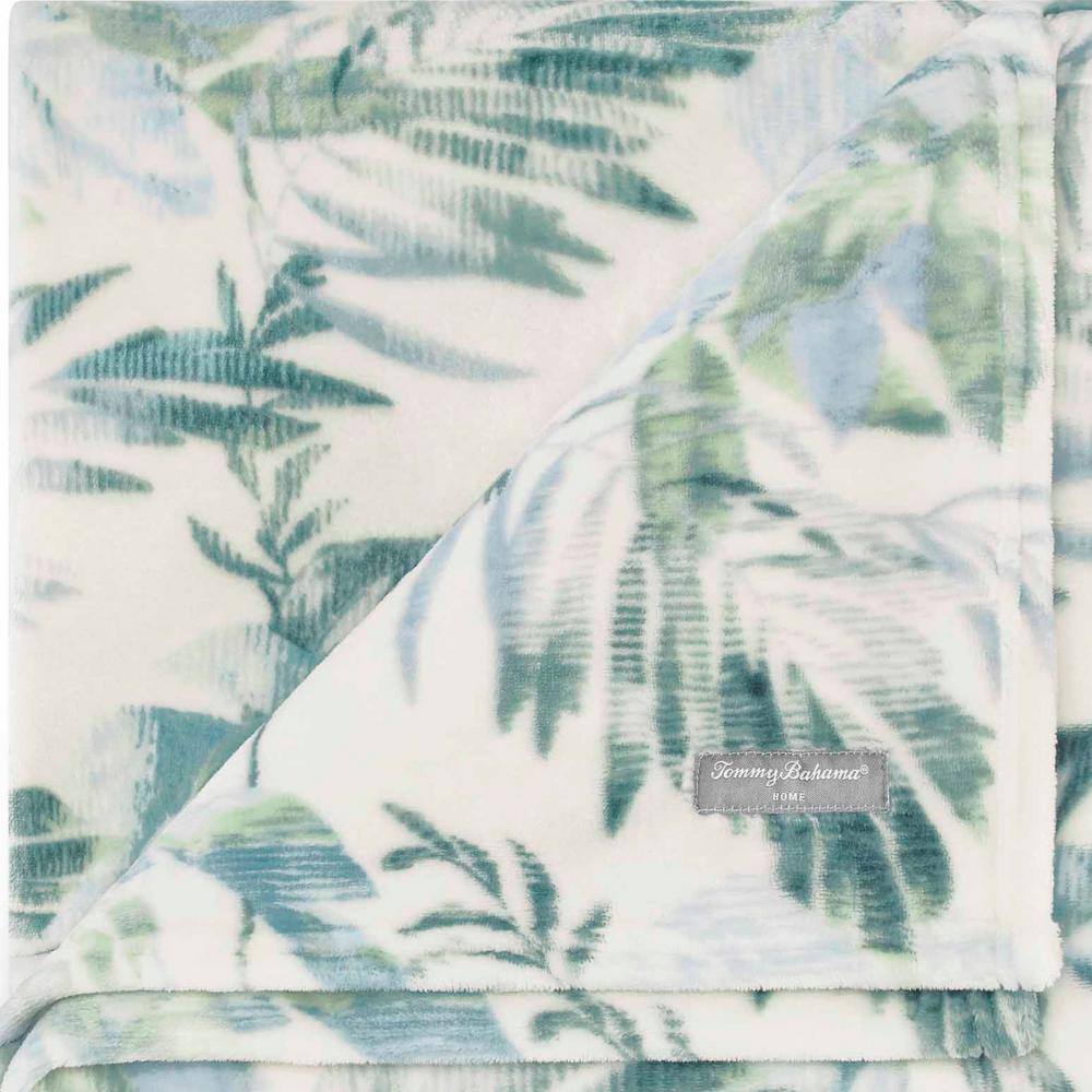 Tommy Bahama 70 in. x 50 in. Wallpaper Leaves Green Ultra Soft Plush Throw