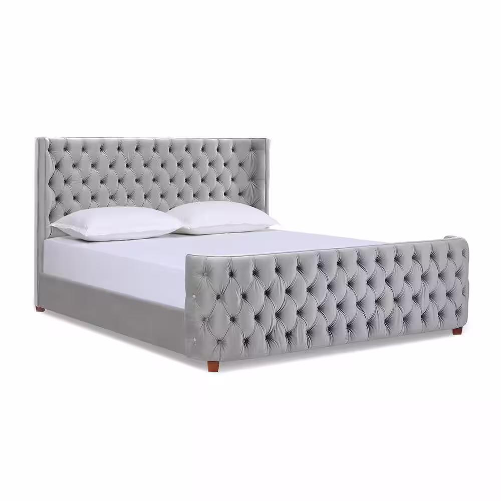 Jennifer Taylor Brooklyn King Bed Frame with Headboard & Footboard, Opal Gray Velvet