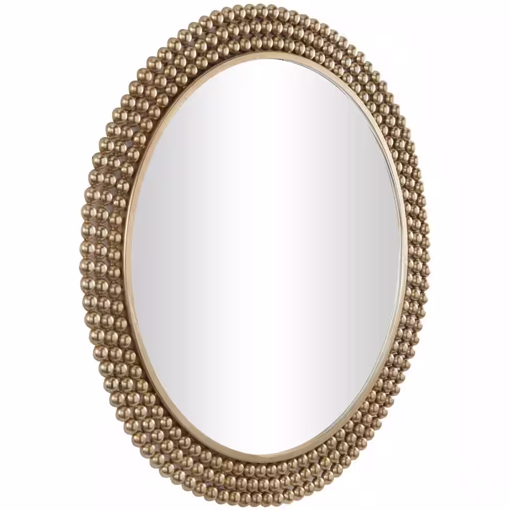 CosmoLiving by Cosmopolitan 32 in. x 32 in. Round Framed Brass Wall Mirror with Beaded Detailing