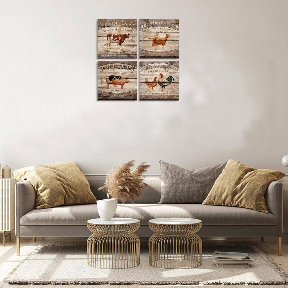 Tatahance Retro Animal & Farm Canvas Art Wall Mural Set of 4