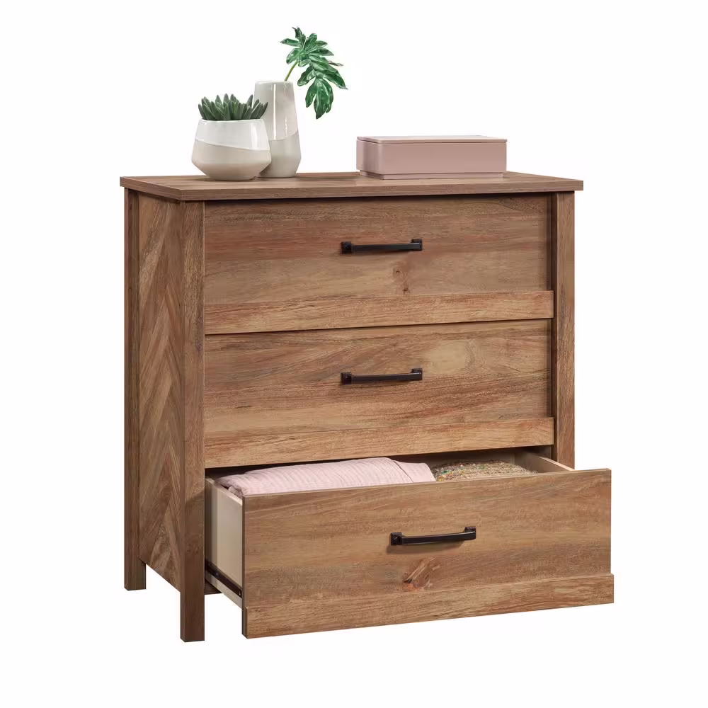 SAUDER Cannery Bridge 3-Drawer Sindoori Mango Chest of Drawers 31.969 in. x 31.26 in. x 17.559 in.