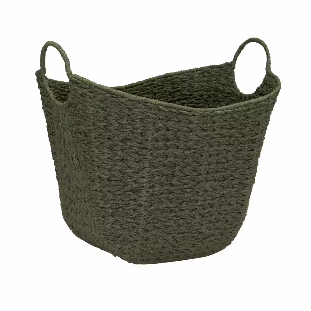 HOUSEHOLD ESSENTIALS Olive Tall Scoop Basket with Handles