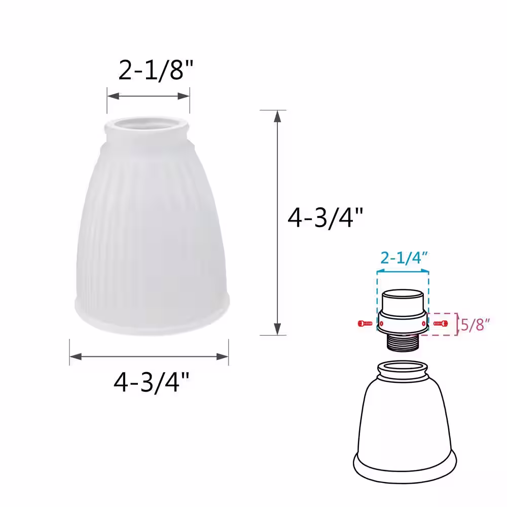Aspen Creative Corporation 5 in. Frosted Ribbed Ceiling Fan Replacement Glass Shade (4-Pack)
