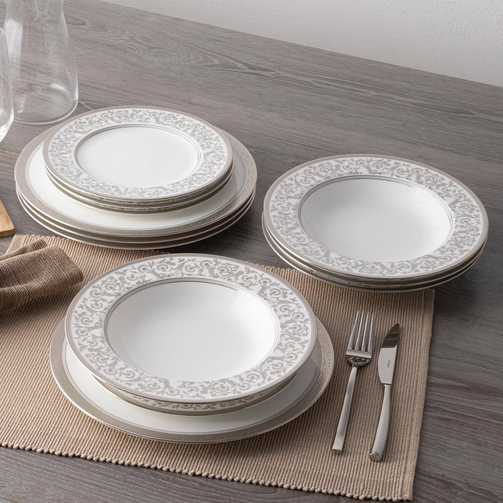 Noritake Summit Platinum White 12-Piece Dinnerware Set, Service For 4