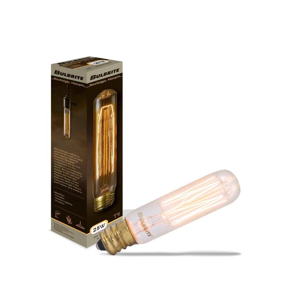 Bulbrite 25-Watt T6 Amber Light 2200K Candelabra Base (E12) Dimmable Antique Nostalgic  Incandescent Light Bulb(4-pack)