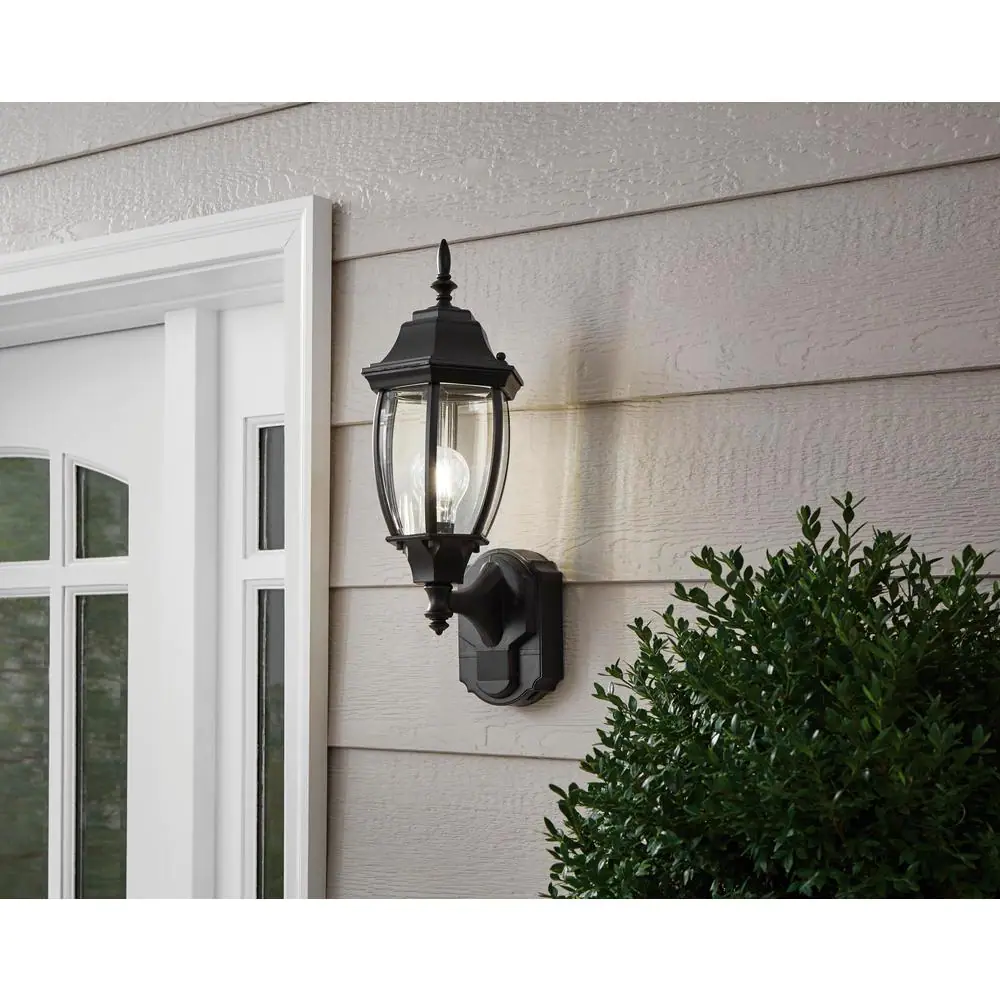 Hampton Bay Alexandria Black Farmhouse 180-Degree Motion Sensor Outdoor 1-Light Wall Sconce