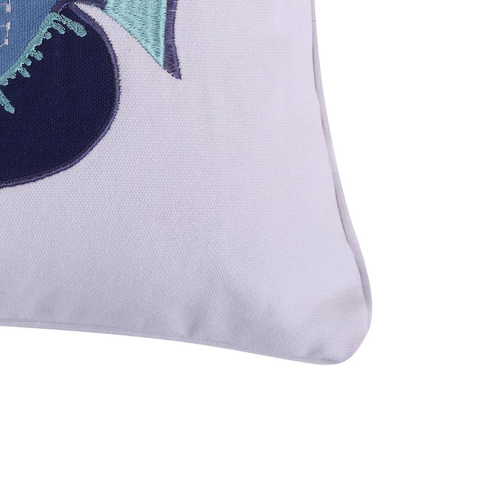 Levtex Home Camps Bay Blue and White Fish Appliqued & Embroidered 14 in. x 18 in. Throw Pillow
