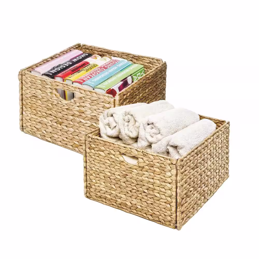 Seville Classics Water Hyacinth Storage Baskets, Hand-Woven 2-Pack