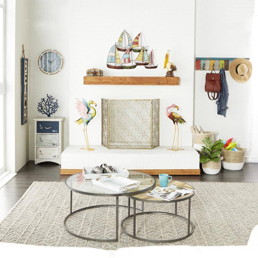 None 15 in. W White Wood Tray with Blue Stripe, 2-Pieces