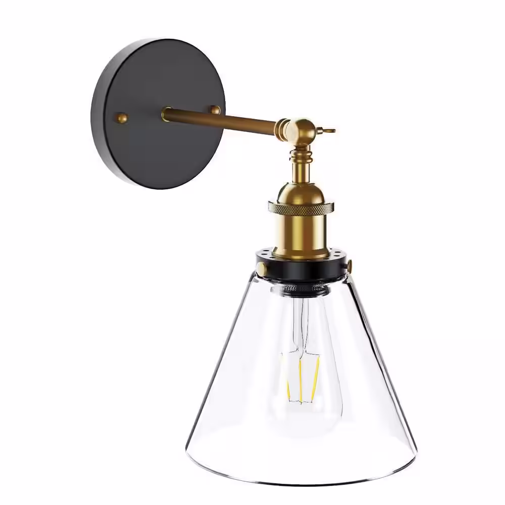 aiwen 1-Light Black Metal Vintage Industrial Sconce with Clear Glass Shade