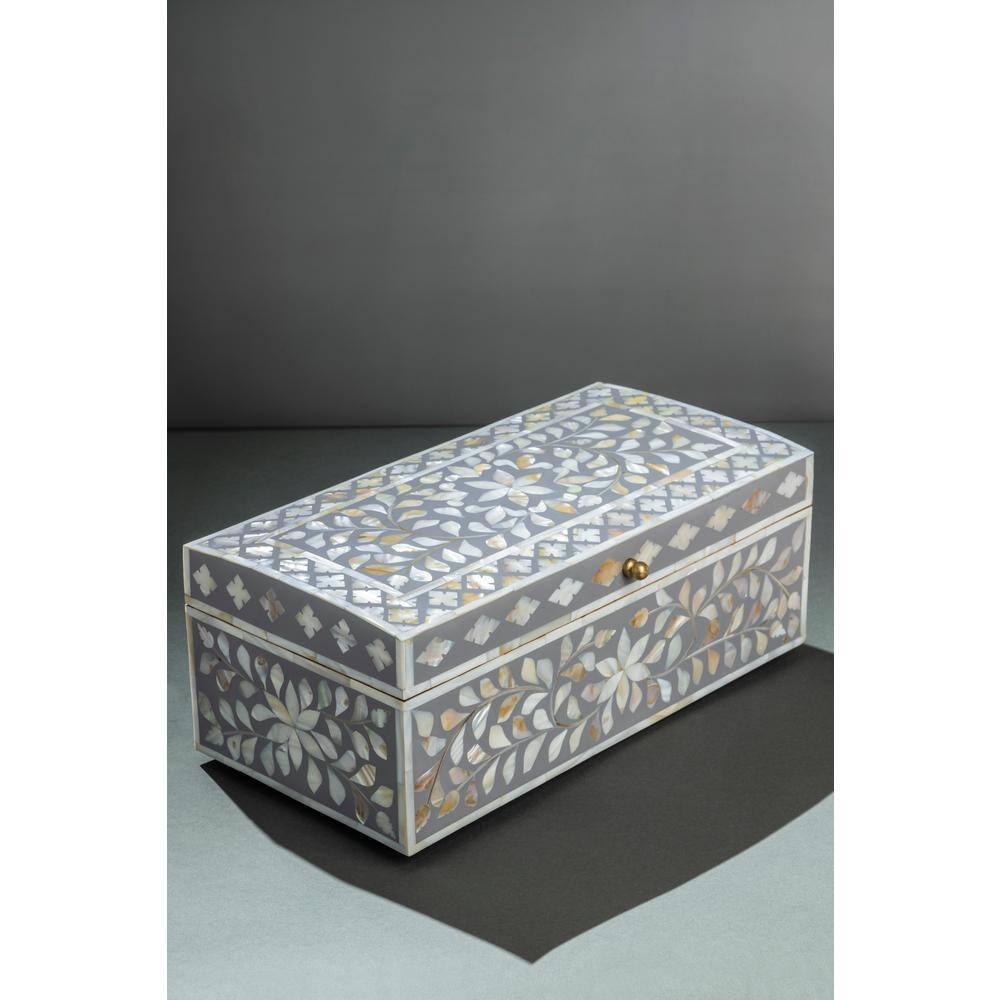 GAURI KOHLI Jodhpur Mother of Pearl Decorative Box - Gray 16 in.