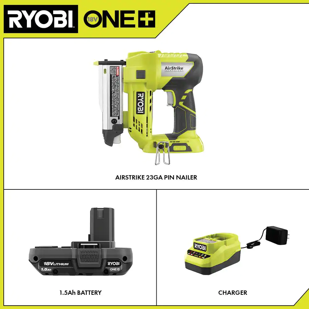 RYOBI ONE+ 18V Cordless AirStrike 23-Gauge 1-3/8 in. Headless Pin Nailer Kit with 2.0 Ah Battery and Charger