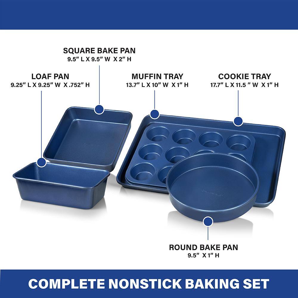 GRANITESTONE Pro Classic Blue 5-Piece Titanium and Diamond Infused Non-Stick Bakeware Set