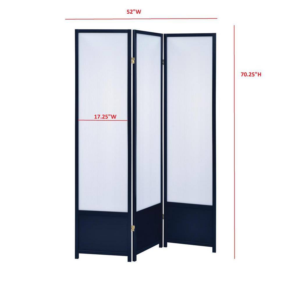 Coaster Home Furnishings Black 3-Panel Folding Floor Screen with Translucent Inserts