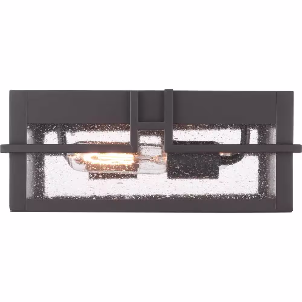 Progress Lighting Boxwood Collection 2-Light Antique Bronze Clear Seeded Glass Craftsman Outdoor Ceiling Flush Mount Light