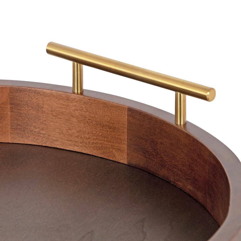 Kate and Laurel Lipton 14.96 in. W Round Walnut Brown Wood Decorative Tray