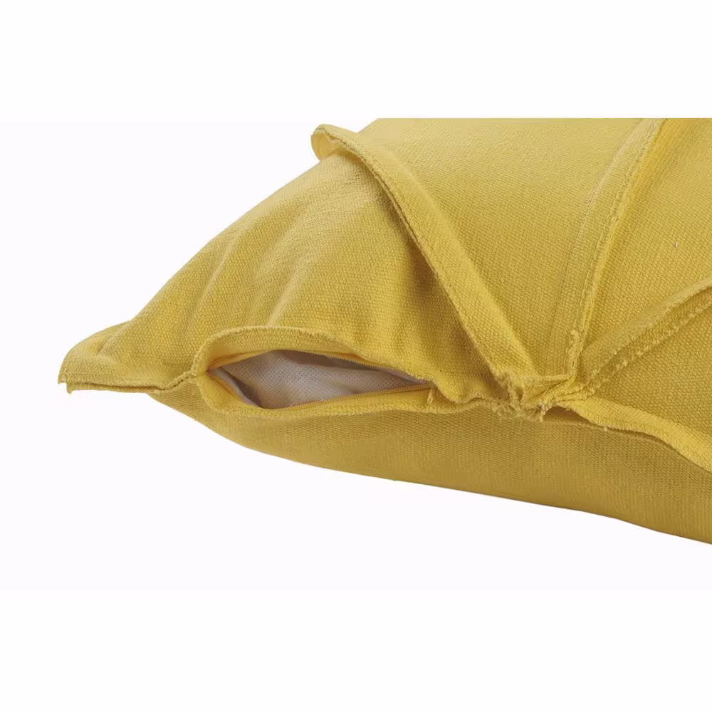 LR Home Solid Textured Mustard Yellow Geometric Cozy Poly-Fill 20 in. x 20 in. Throw Pillow