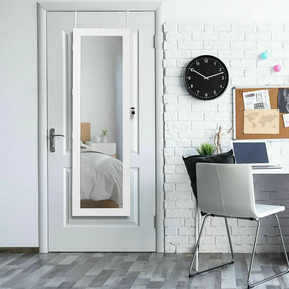 Costway Wall Door Mounted Mirror Jewelry Box Cabinet Lockable Armoire Organizer with LED Light