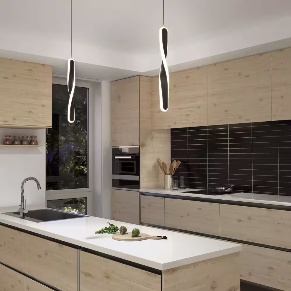 Artika Finley 13-Watt 1 Light Black Modern 3 CCT Integrated LED Mini Pendant Light Fixture for Kitchen Island