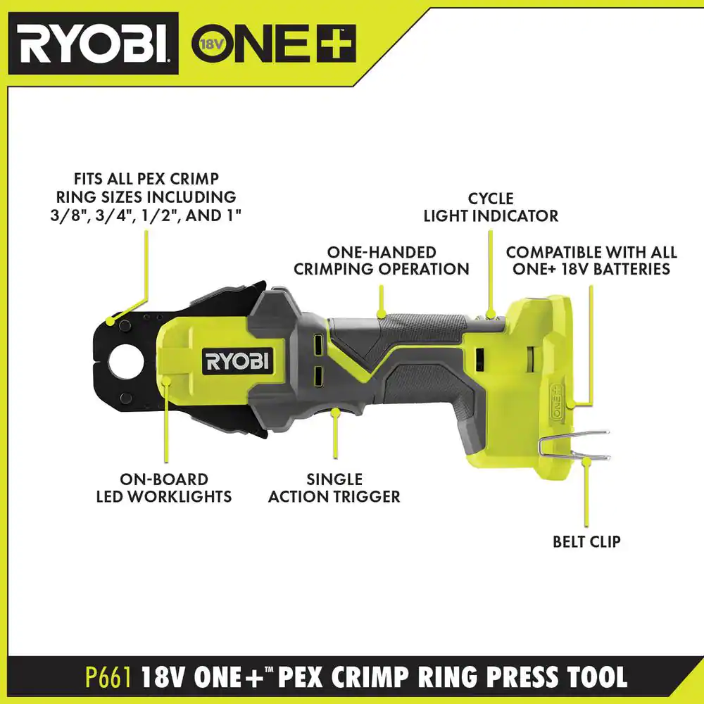 RYOBI ONE+ 18V PEX Crimp Ring Press Tool (Tool Only)