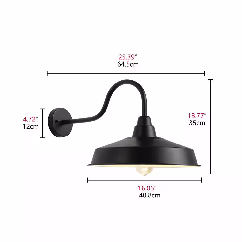 aiwen Modern 16 in. 1-Light Black Exterior Indoor/Outdoor Hardwired   Gooseneck Barn Light Fixture Industrial Wall Sconce
