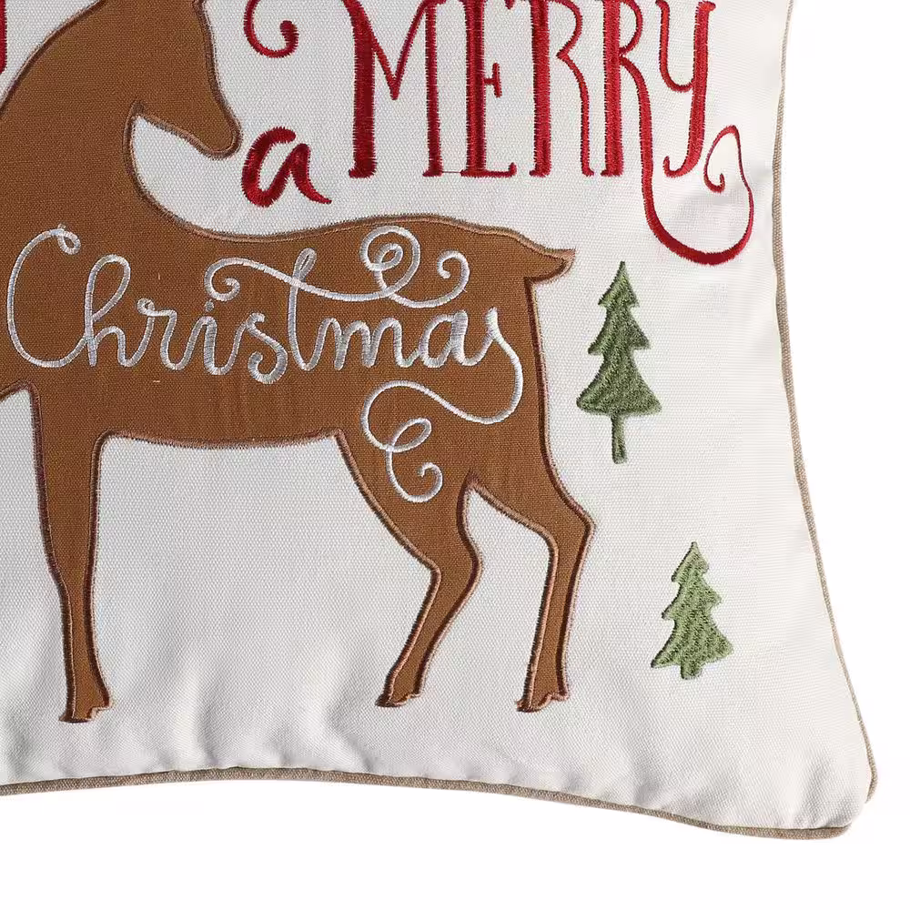 None Tinsel Multicolor Christmas Reindeer Applique Embroidered 18 in. x 18 in. Throw Pillow