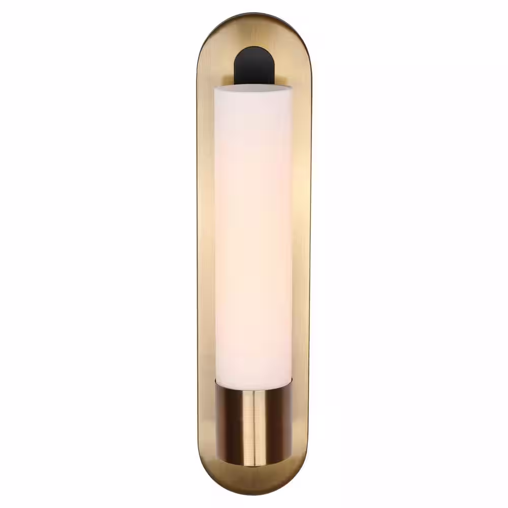 CANARM Tripp 1-Light Gold and Matte Black Wall Sconce with Opal Glass Shade
