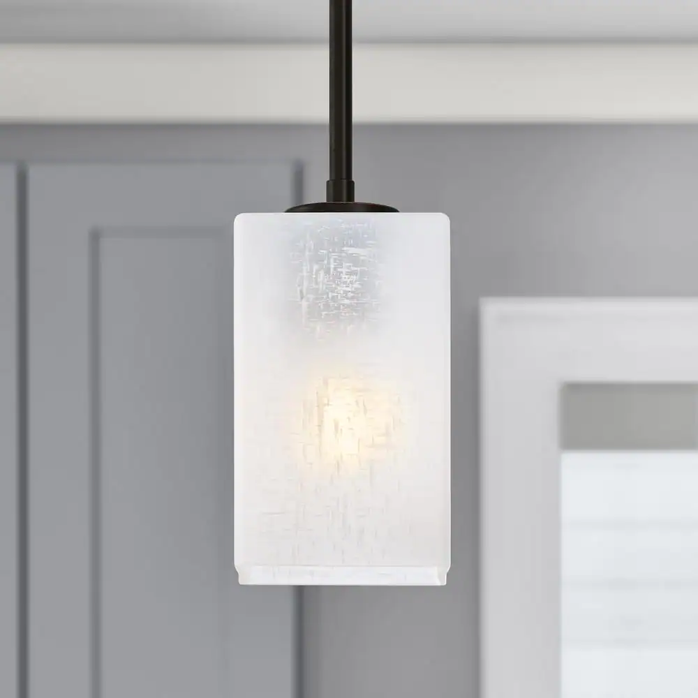 None 2-1/4 in. Fitter Handblown White Linen Glass Cube Pendant Lamp Shade