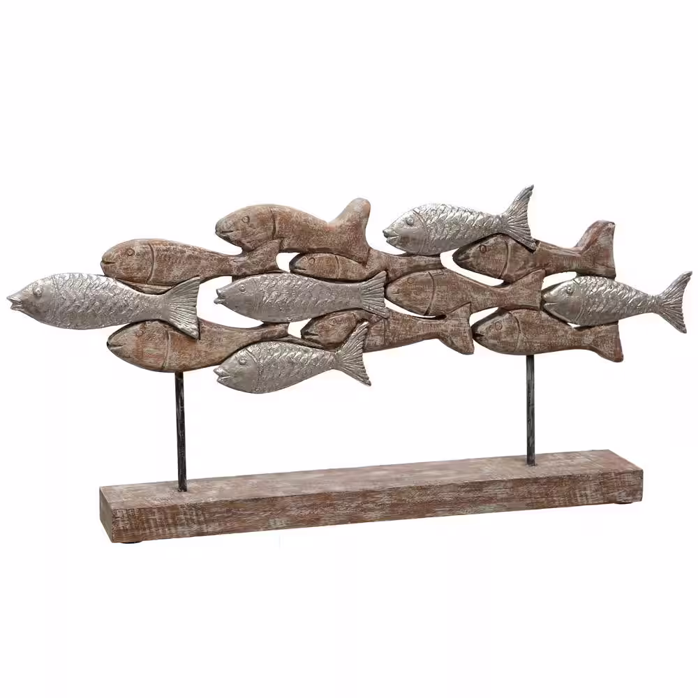 None Stillwood Lane Native Natural Carved Wood Table Top Fish Sculpture