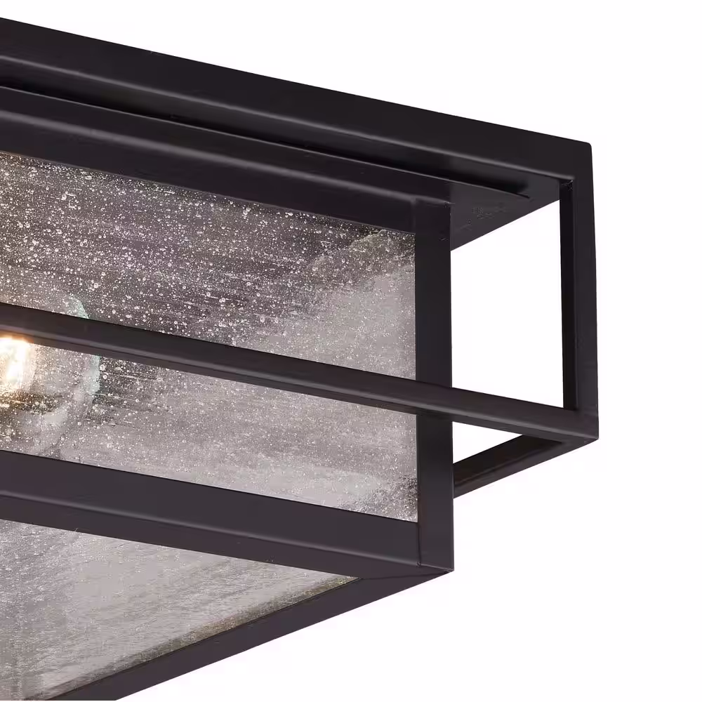 VAXCEL Hyde Park Bronze Mission Square Outdoor Flush Mount 2-Light Ceiling Fixture Clear Glass