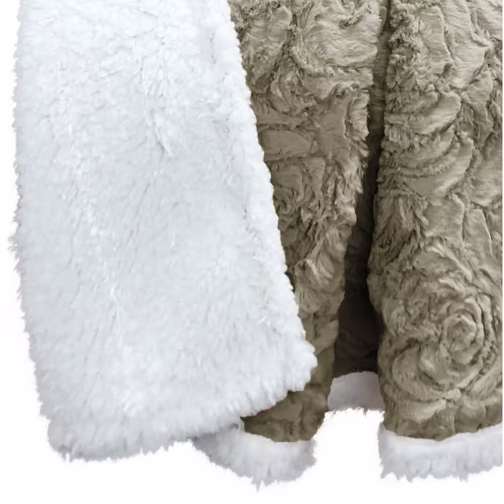 Harper Lane Genoa Faux Fur Sherpa Taupe Rose Throw Blanket 50 x 60 inches